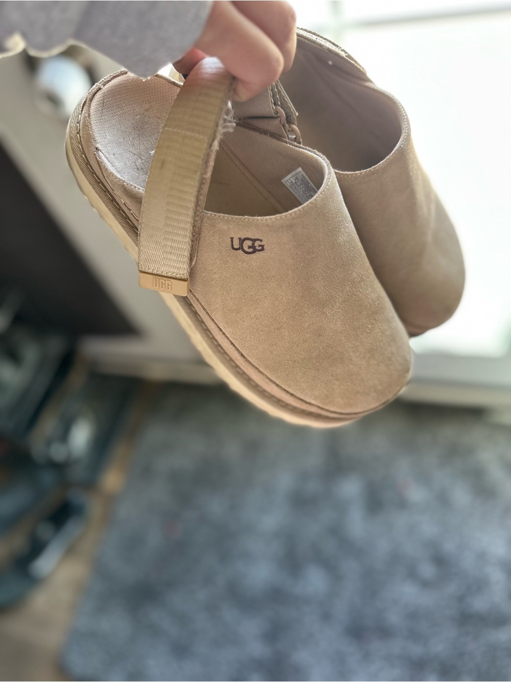 UGG Beige Suede Clog Sandals with Heel Strap